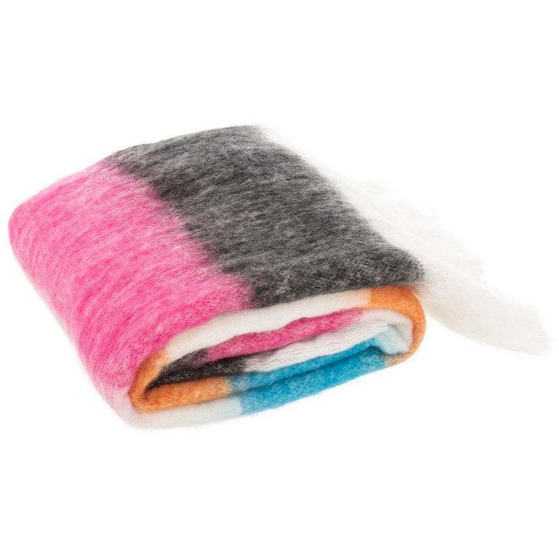 Vibrant Striped Contemporary Wool & Faux Fur Throw Blanket - 50" x 70"