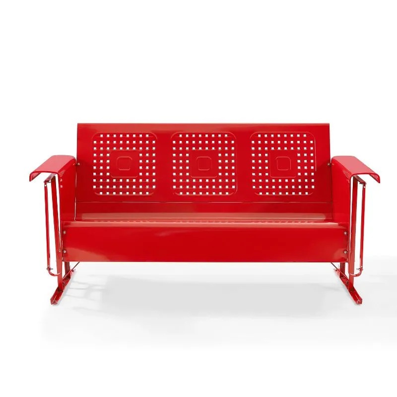 Retro Bright Red Metal Outdoor Sofa Glider, 60"