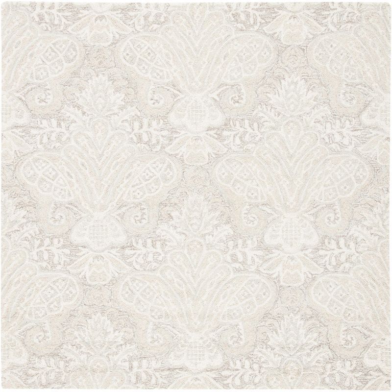 Beige Hand-Tufted Wool Square Area Rug, 5' x 5'