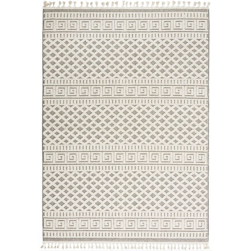 Ivory/Gray Geometric Braided Rectangular Synthetic Rug