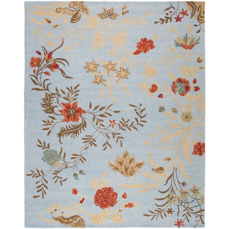 Blue Multi Floral Wool 8' x 10' Handmade Area Rug