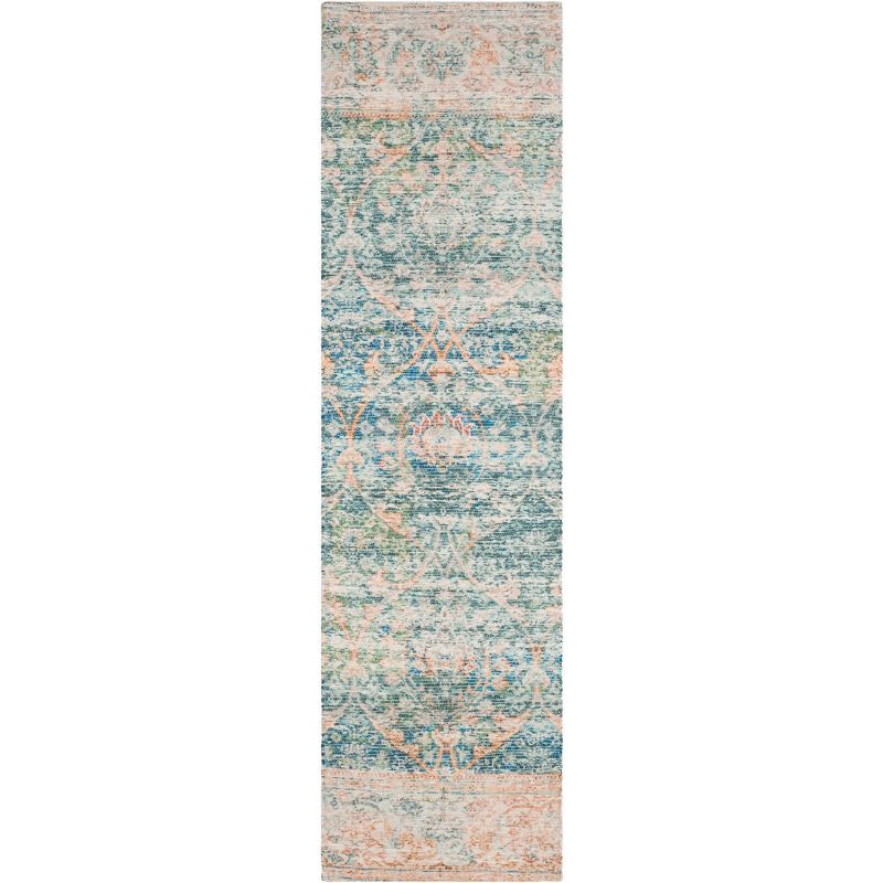 Saffron Blue and Peach Cotton Flat Woven Runner Rug