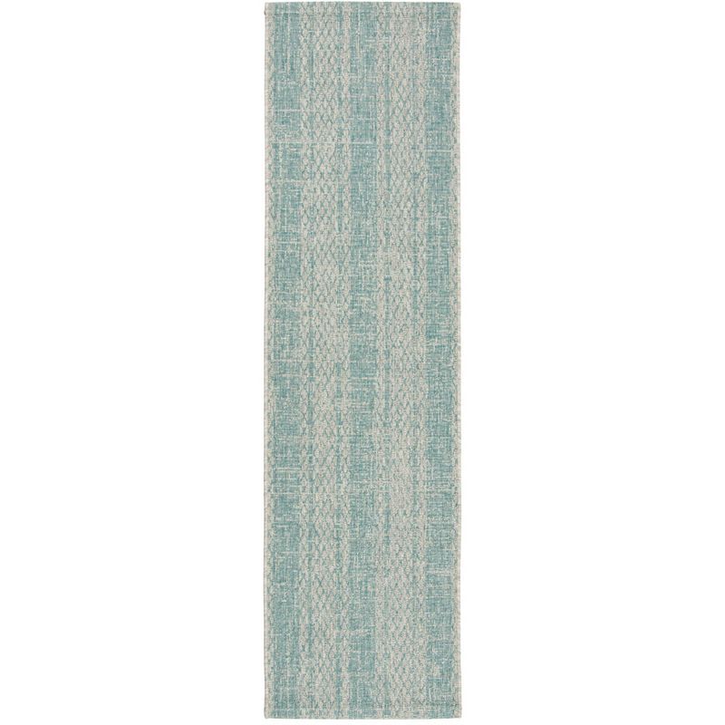 Elegant Light Grey/Aqua Synthetic Indoor/Outdoor Runner 2'3" x 10'