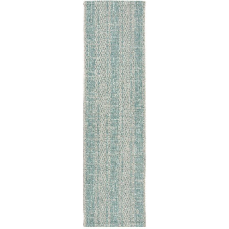 Elegant Light Grey/Aqua Synthetic Indoor/Outdoor Runner 2'3" x 10'