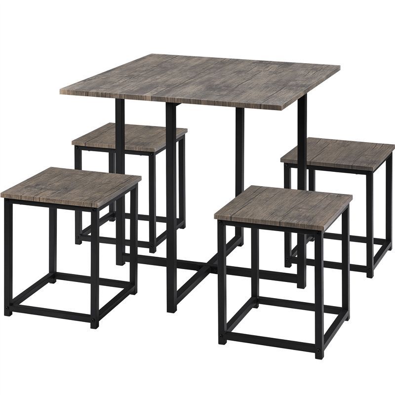 Drift Brown Industrial 5-Piece Dining Set with Backless Stools