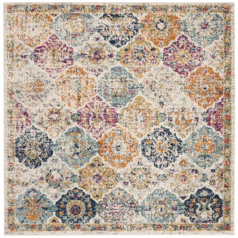 Metro-Mod Chic Floral Medallion Trellis 5' Area Rug in Cream/Multi