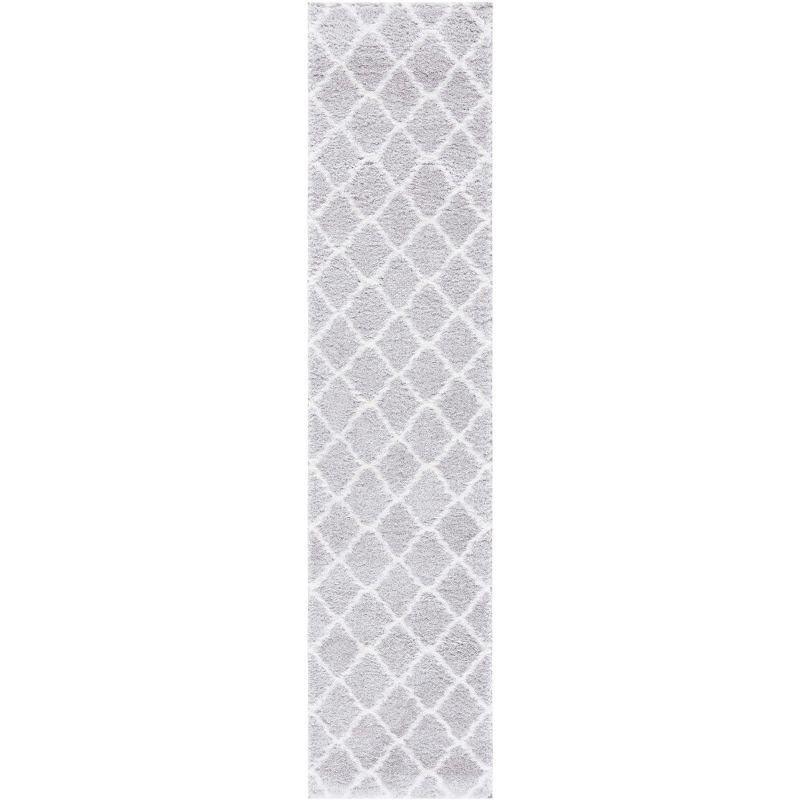 Light Grey and White Synthetic Shag Runner Rug 2' x 9'