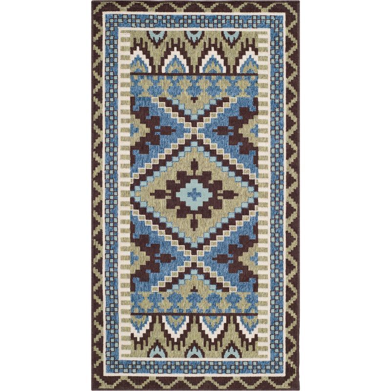 Green and Chocolate Synthetic Floral Indoor/Outdoor Area Rug