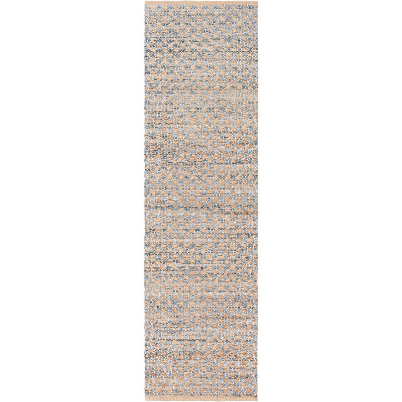 Handwoven Blue and Natural Geometric Jute Area Rug