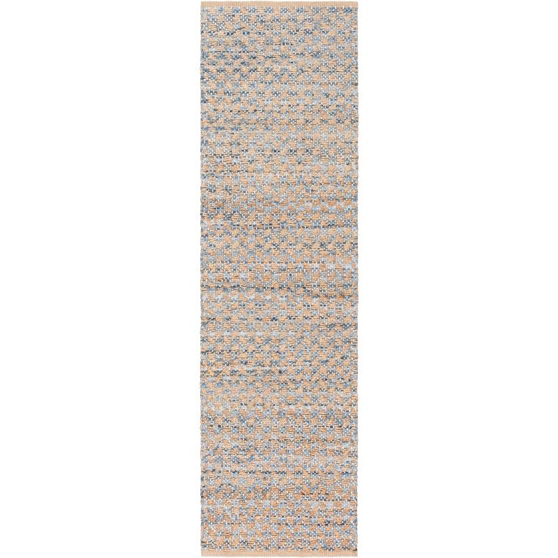 Handwoven Blue and Natural Geometric Jute Area Rug