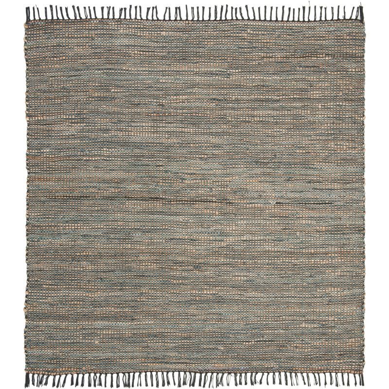 Gray Square Handmade Flat Woven Cowhide Area Rug, 6' x 6'