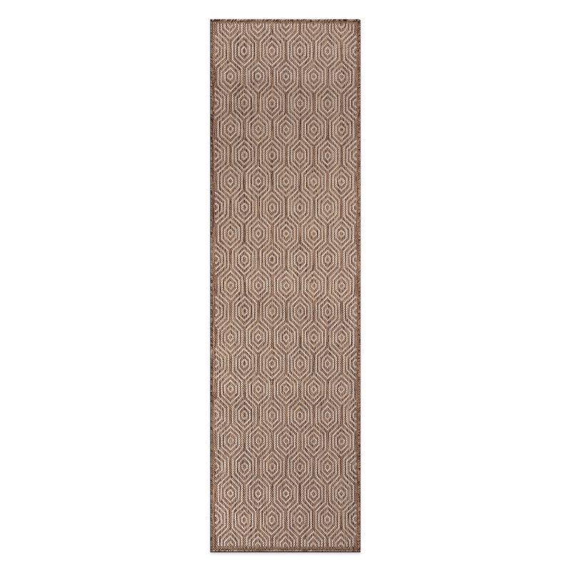 Brown Geometric Flat Woven Synthetic Indoor/Outdoor Runner Rug 2'x7'