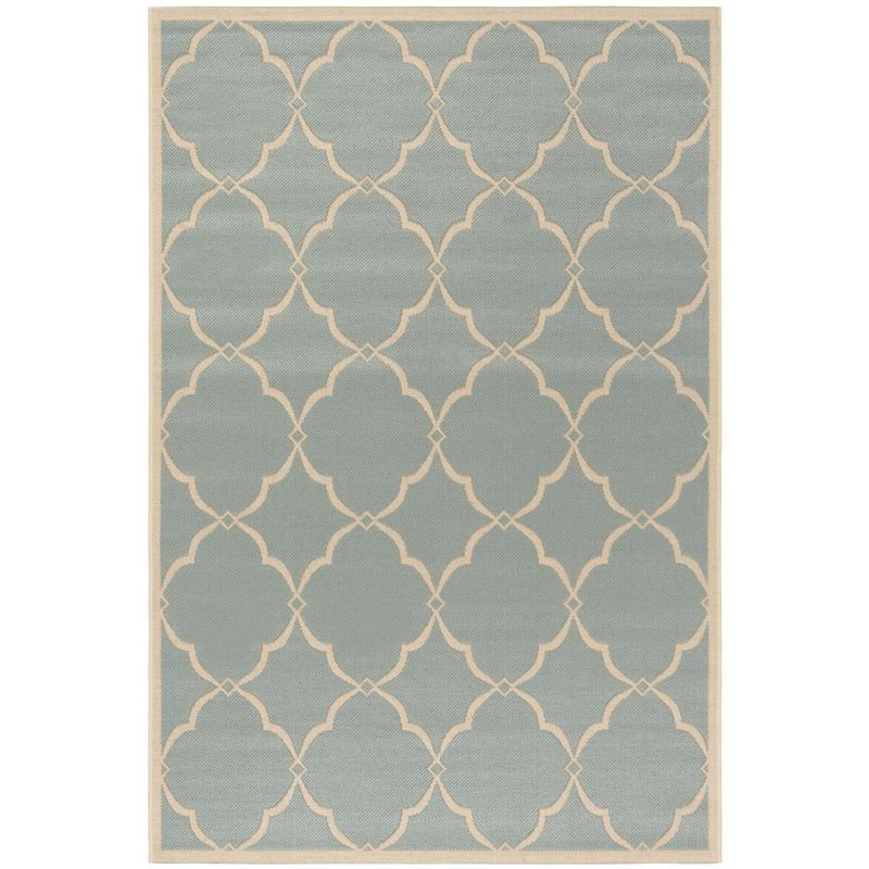 Aqua and Cream Geometric Synthetic Indoor/Outdoor Area Rug 4'x6'