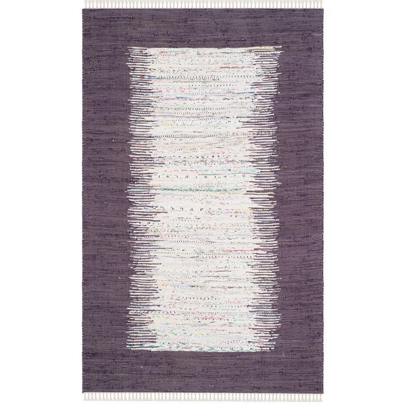 Ivory and Purple Hand-Crafted Cotton Flatweave 6' x 9' Area Rug