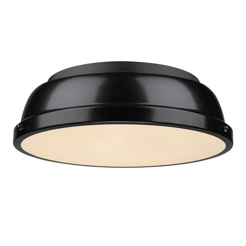 Duncan 14" Matte Black and Brass Vintage-Inspired Flush Mount