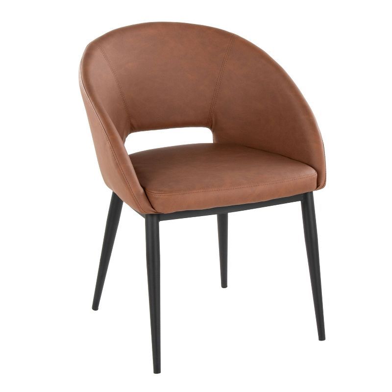 Camel Faux Leather Upholstered Side Chair with Black Metal Legs