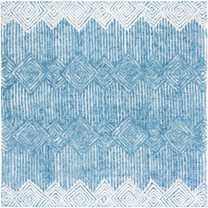 Hand-Tufted Square Wool Rug in Blue and Ivory - 6'x6'
