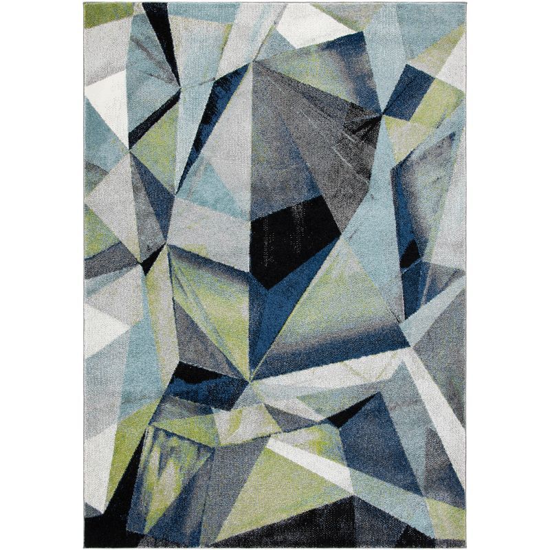 Grey and Blue Floral Round Synthetic Area Rug