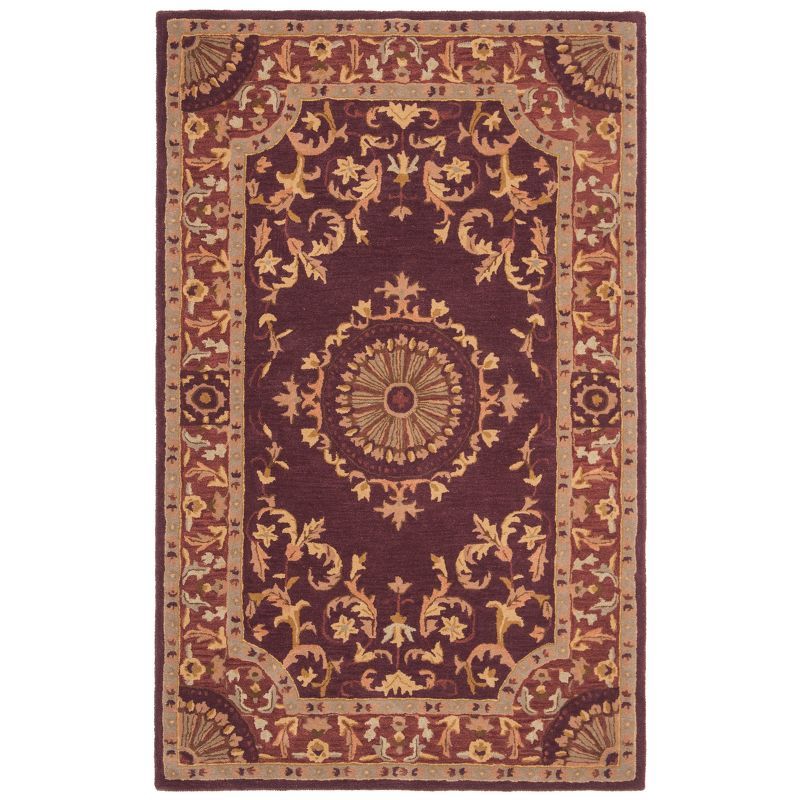 Burgundy Hand-Tufted Wool Rectangular Area Rug, 5' x 8'
