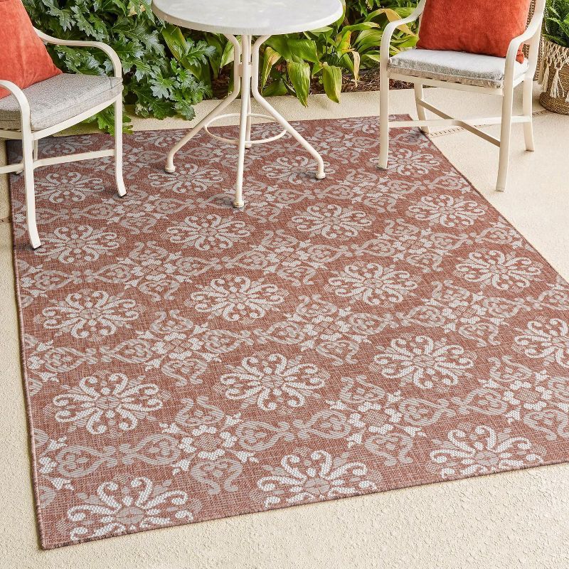 Salmon and Cream Synthetic Reversible 4' x 6' Area Rug