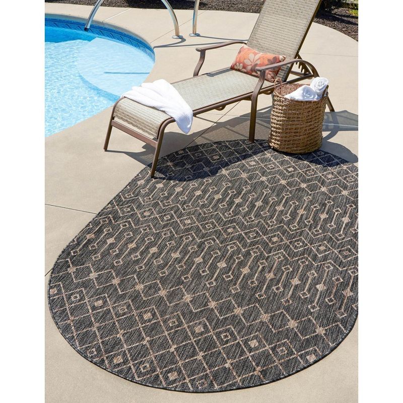 Charcoal Gray Oval Outdoor Synthetic Area Rug 8' x 10'