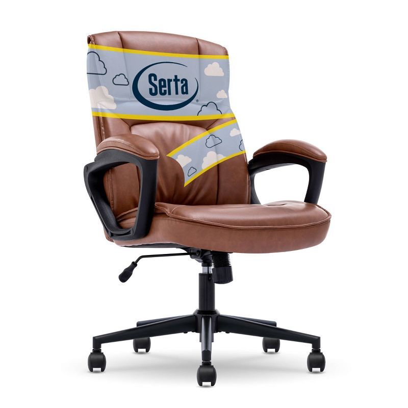 Cognac Bonded Leather Executive Office Chair with Fixed Arms