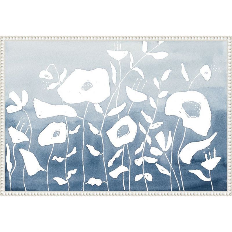 Blue and White Floral Garden Beaded Framed Canvas Wall Art