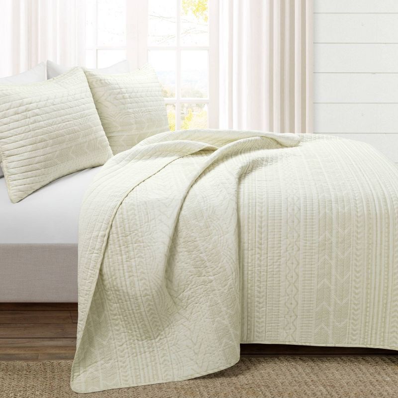 Ivory Full Cotton Reversible Quilt and Sham Set