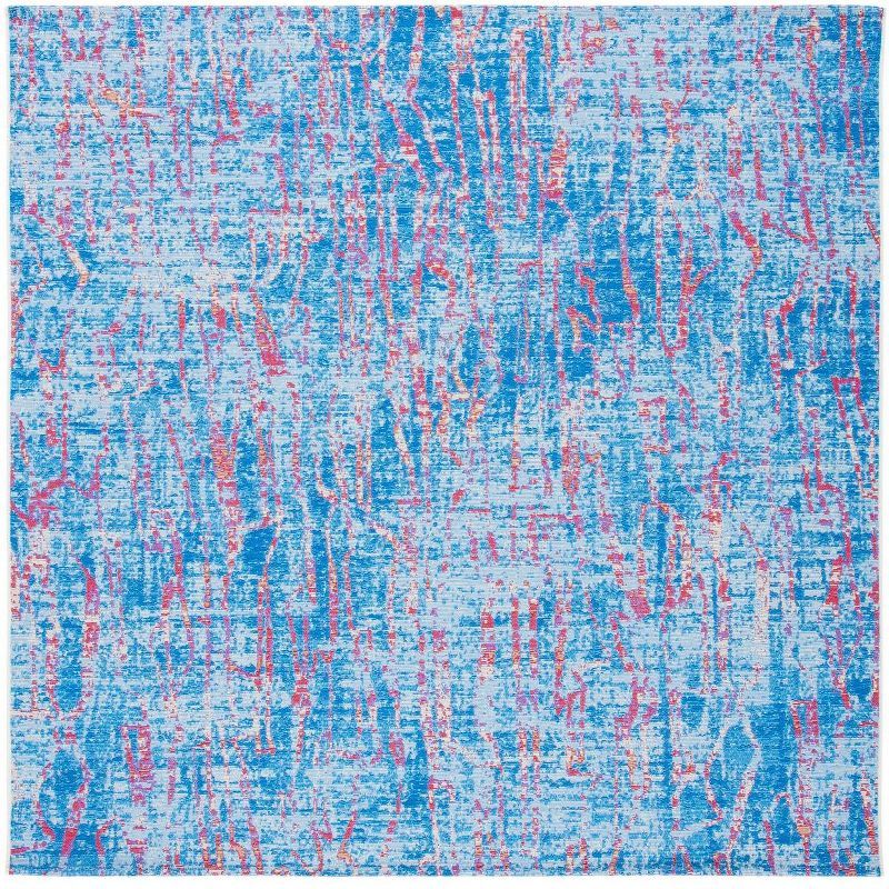 Blue and Red Square Synthetic Outdoor Rug, 6'7" x 6'7"