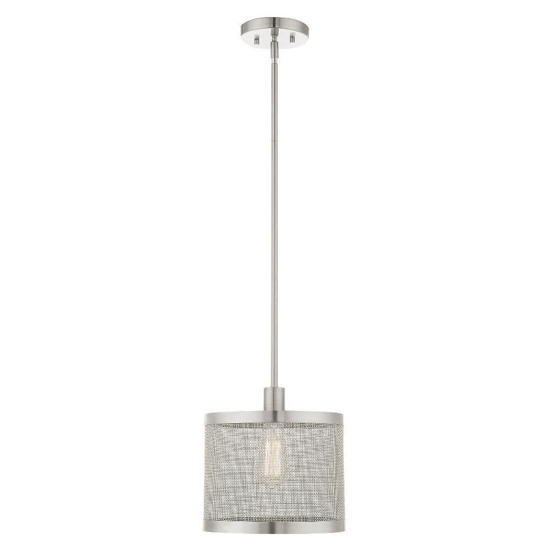 Brushed Nickel Mesh Drum Pendant with Crystal Accents