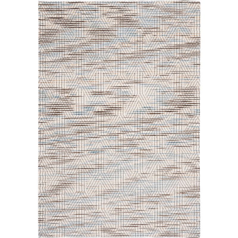 Ivory and Brown Geometric Flat Woven Wool Area Rug, 6' x 9'