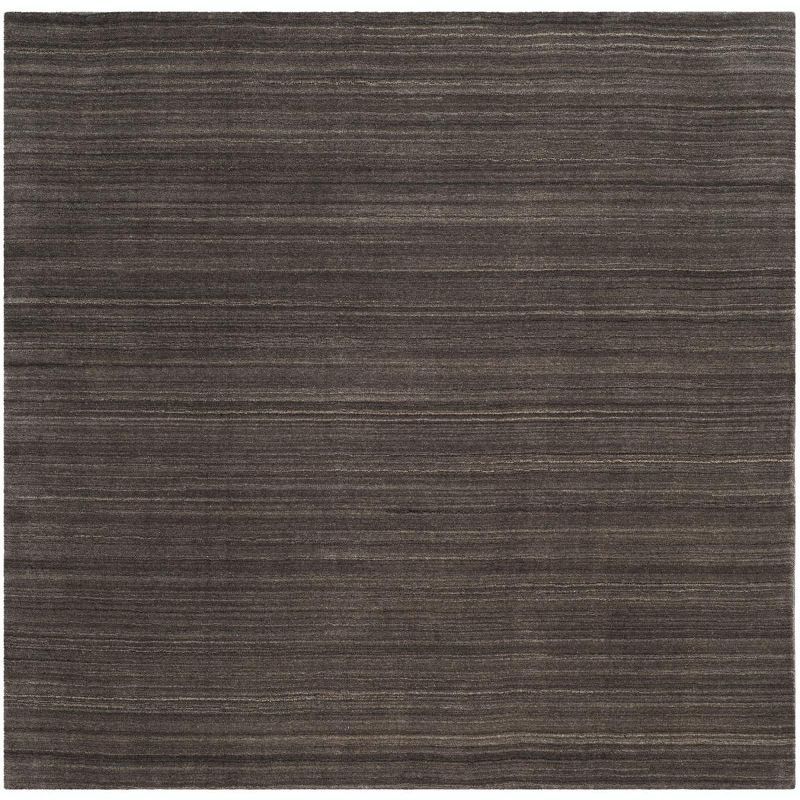 Charcoal Hand-Knotted Wool Square Area Rug, 6' x 6'