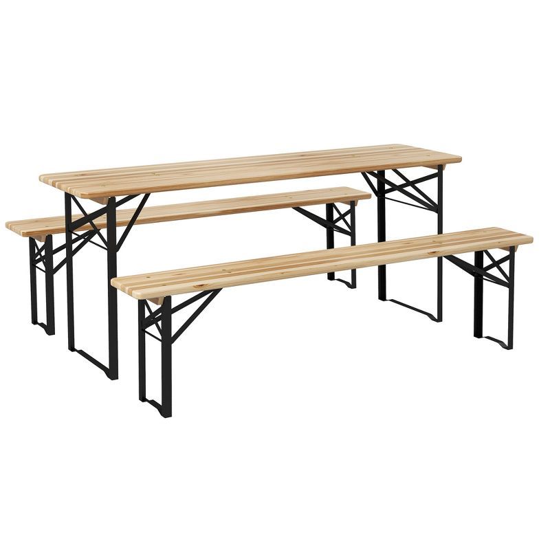 Natural Fir and Black Steel 6' Folding Picnic Table Set