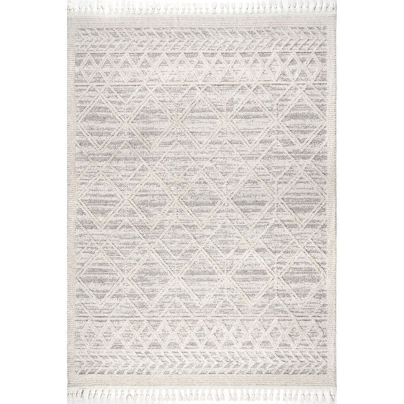 Beige Shag Synthetic Stain-Resistant 9x12 Area Rug