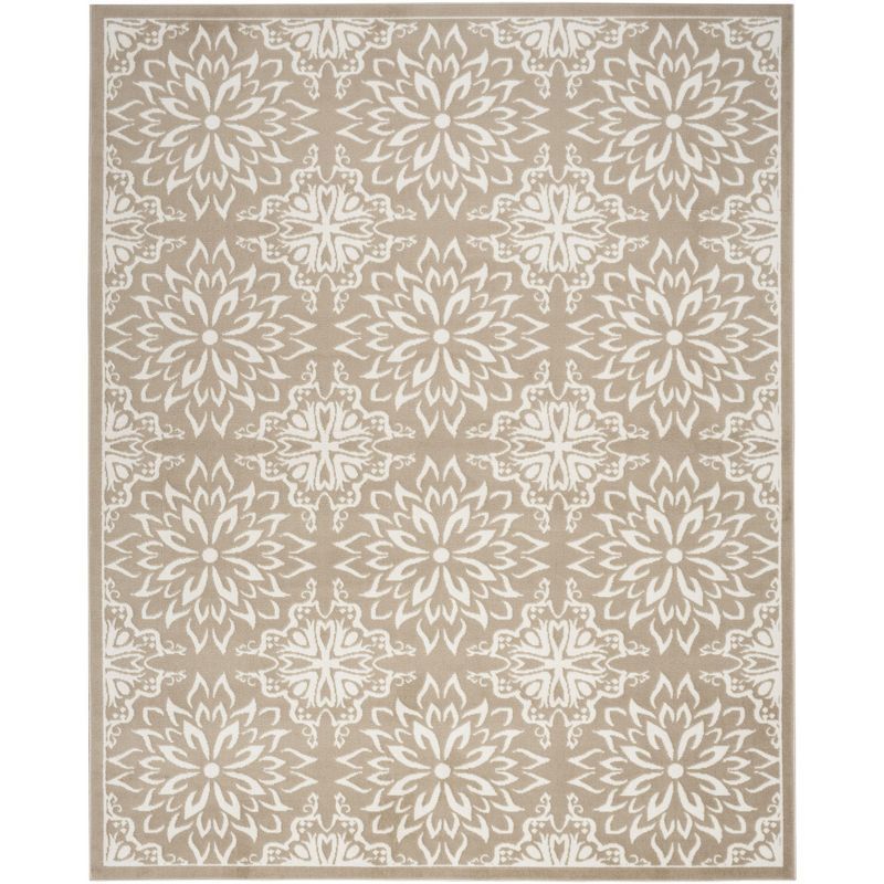 Taupe Floral Synthetic Rectangular 8' x 10' Area Rug