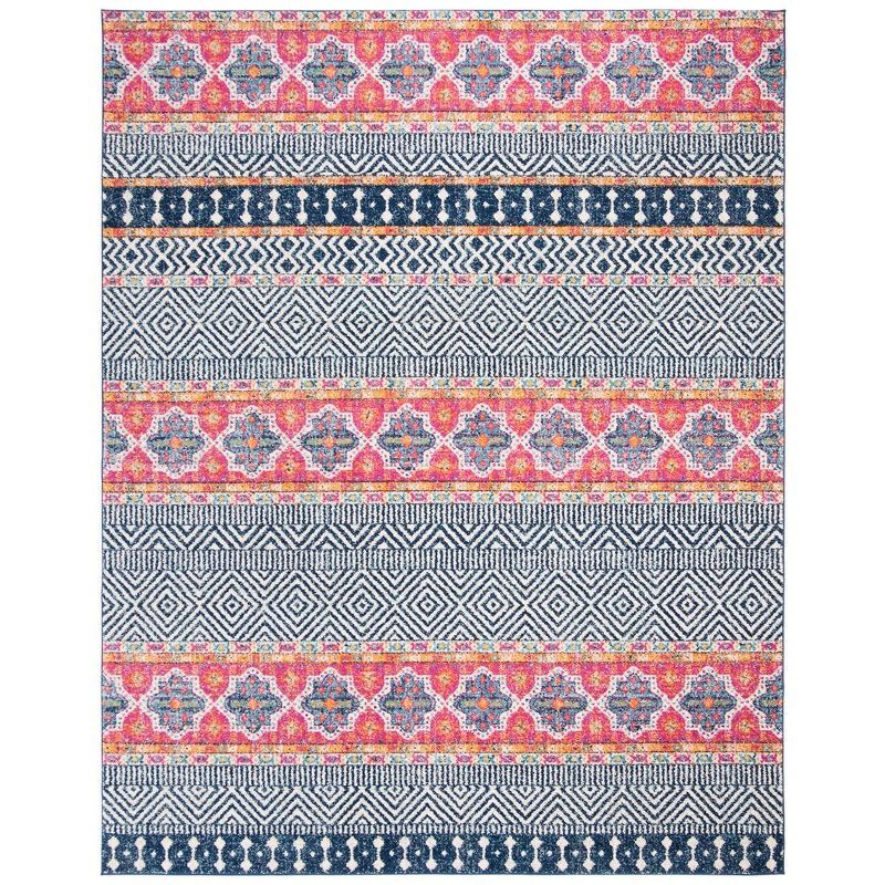 Ivory and Navy Reversible Synthetic 8' x 10' Area Rug