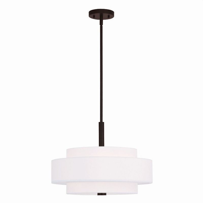 Bronze 4-Light Pendant with Off-White Drum Shade