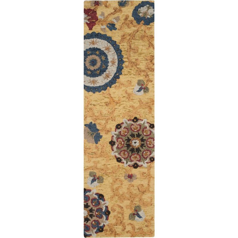 Handmade Blossom Tufted Wool Rug in Gold and Multi - 27" x 14"