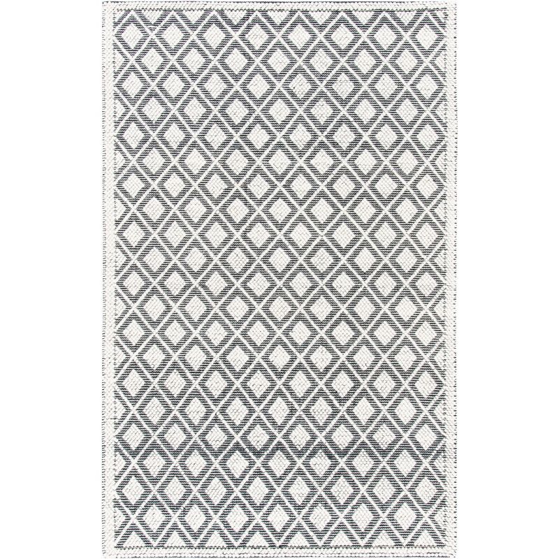 Handmade Black Wool Braided Rectangular Washable Rug