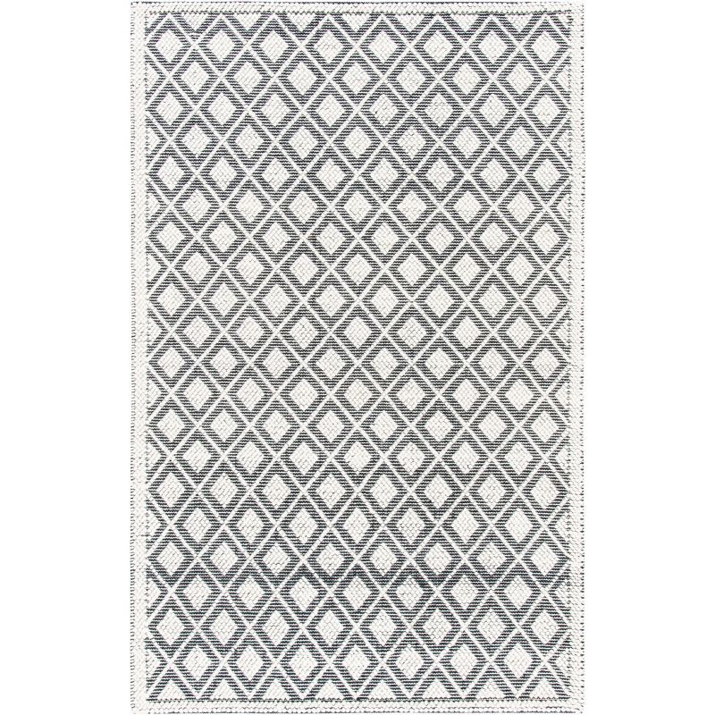 Handmade Black Wool Braided Rectangular Washable Rug