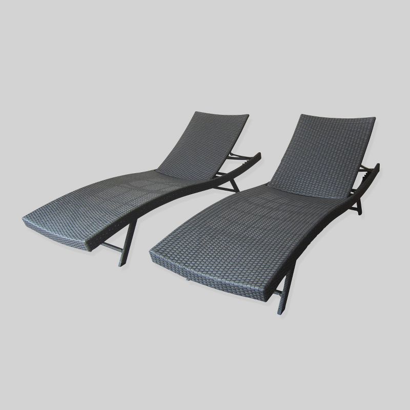 Gray Wicker Adjustable Outdoor Chaise Lounge Set of 2