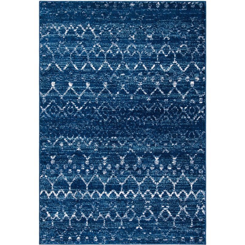 Blue Geometric Hand-knotted Synthetic 4' x 6' Rug