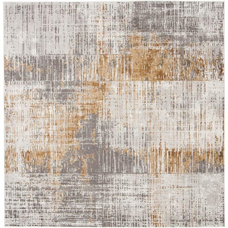 Elysian Grey-Beige 59" Square Synthetic Stain-Resistant Area Rug