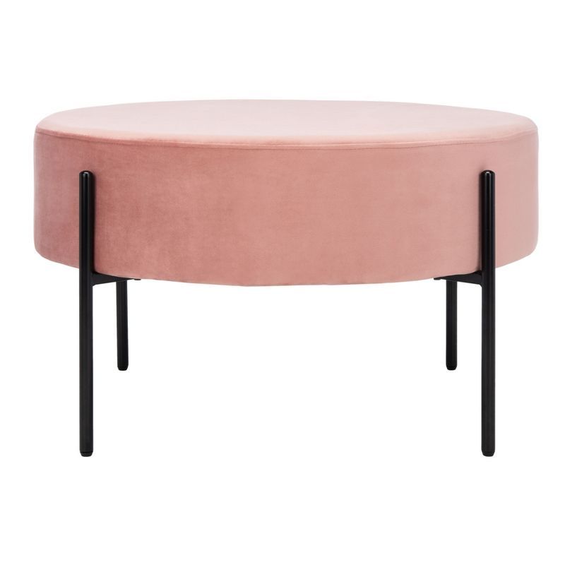 Dusty Rose Velvet Round Cocktail Ottoman with Matte Black Legs