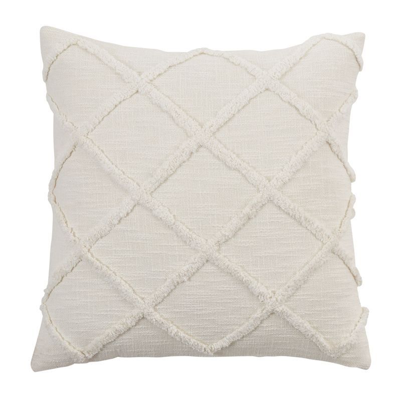 Ivory Diamond Tufted Cotton Throw Pillow