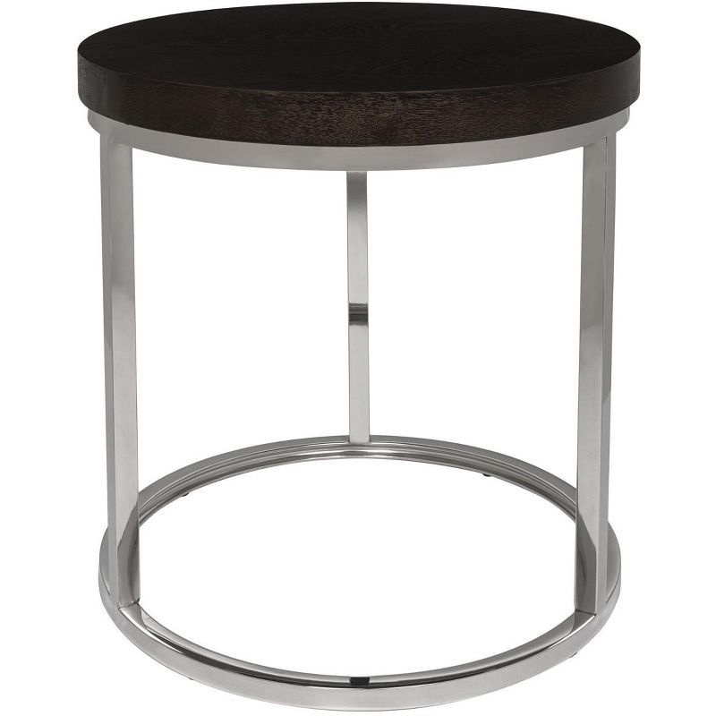 Transitional Turner 20" Black Wood and Stainless Steel Round End Table