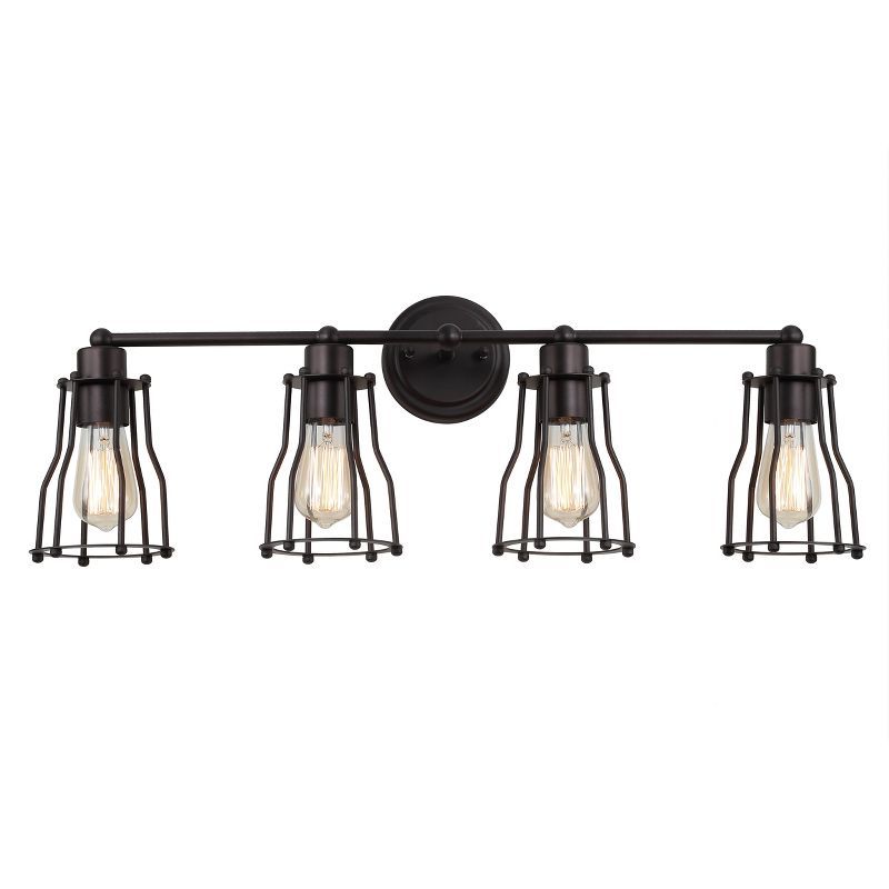 Florence 29.5" Oil-Rubbed Bronze Industrial Vanity Light with Clear Metal Shade