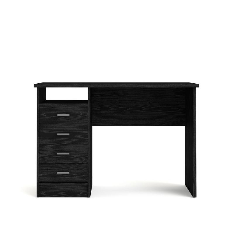 Black Woodgrain Desk with Four Drawers and Open Shelf