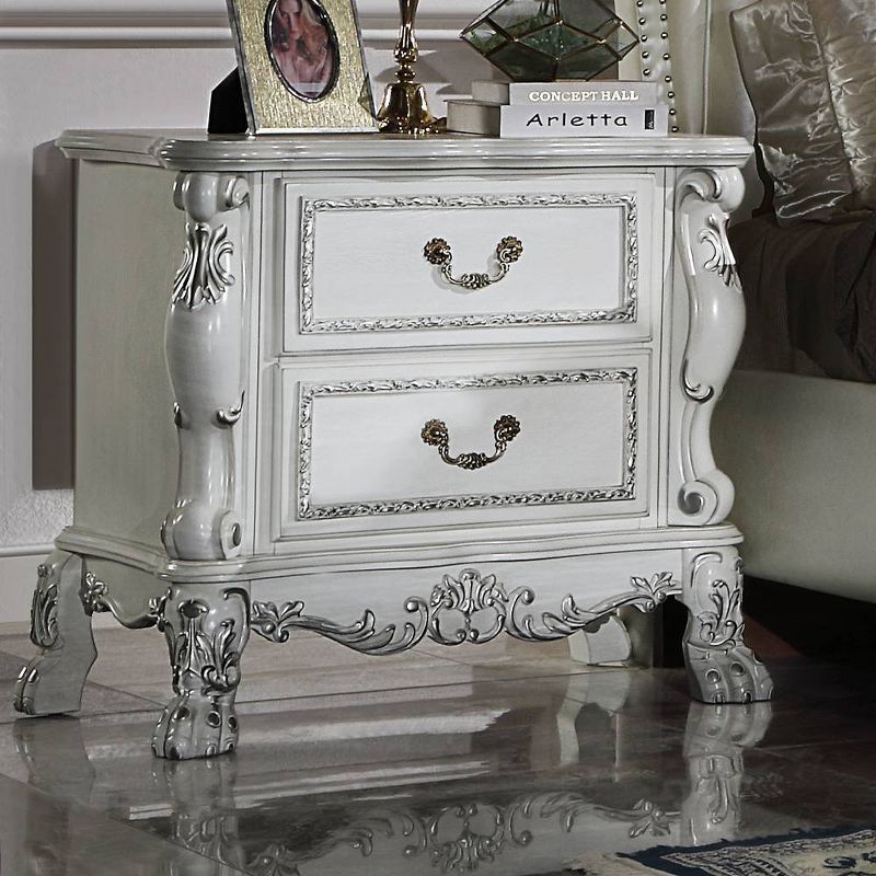 Dresden II Bone White 2-Drawer Ornate Nightstand