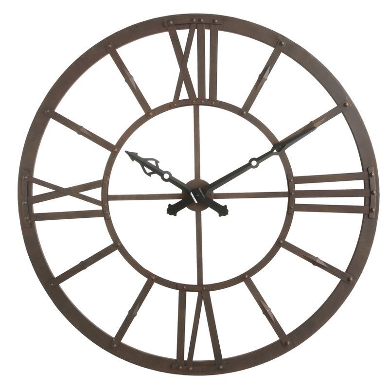 47" Round Rust Finish Metal Wall Clock with Roman Numerals